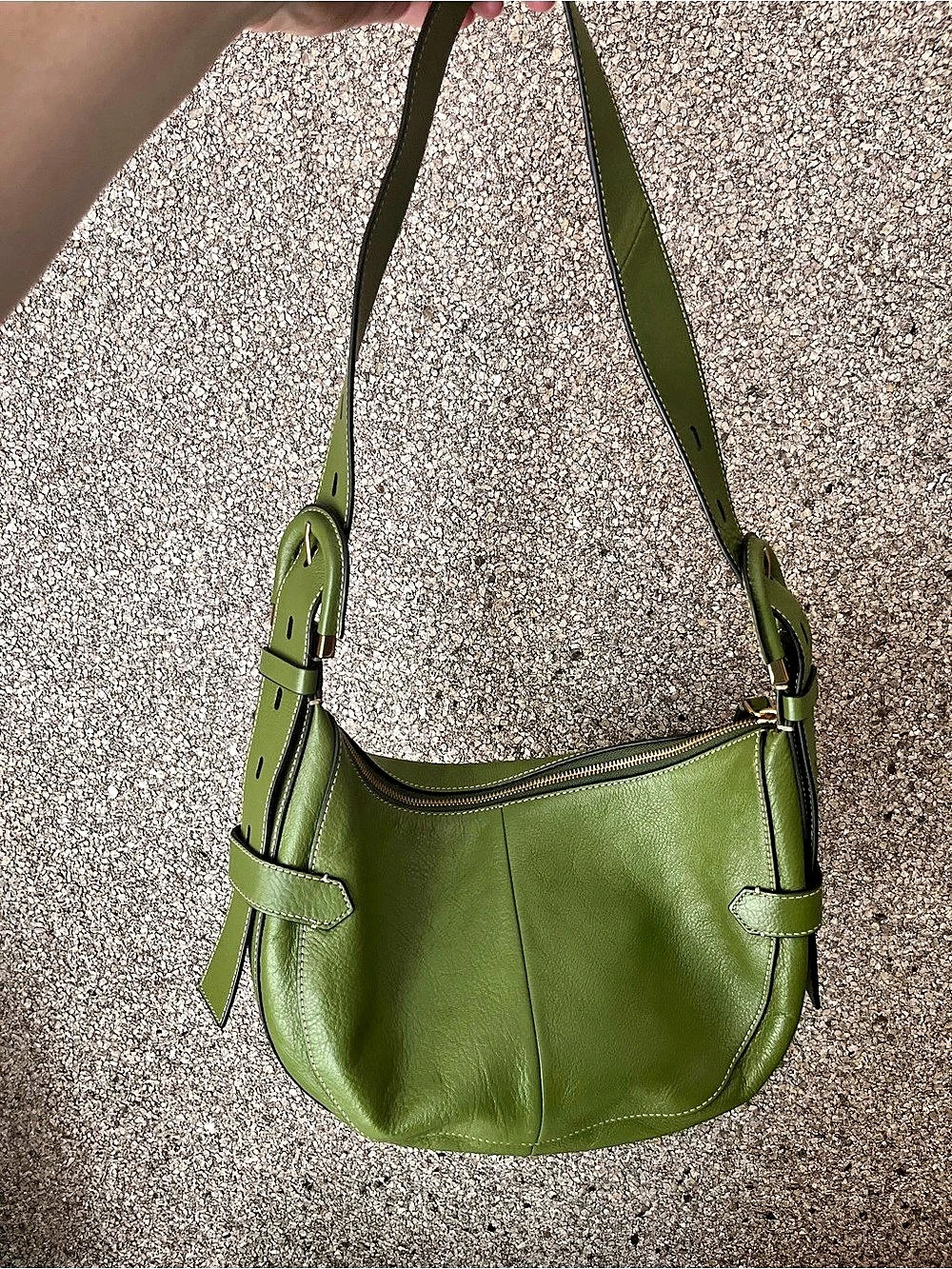 Fossil Green Shoulder Bag hobo style Like New leather - great size